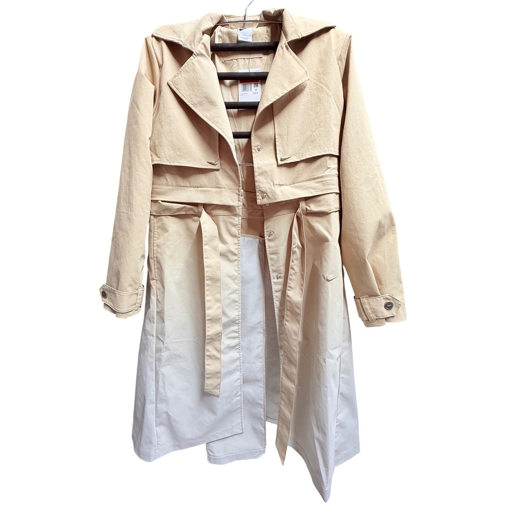 Nike Serena Williams Women Ombre Trench Coat Tan White Belted Jacket Large New